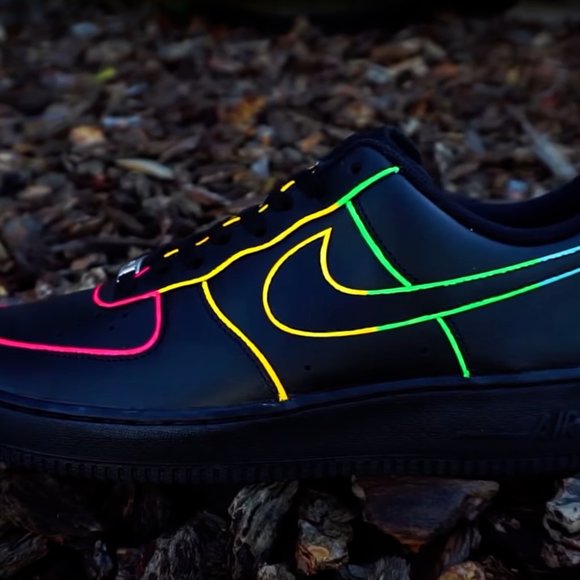 Nike Air Force 1 Black Neon Outline Custom Shoes Blue Green Yellow Pink All Size main image 9